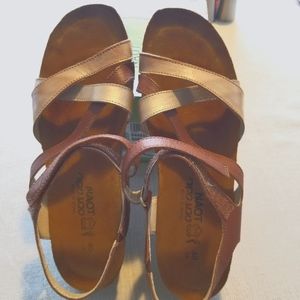 NAOT Sandals. ( wore once ) Sz 40 Sofia G.Mocha Biscuit Champagne. Or offer....